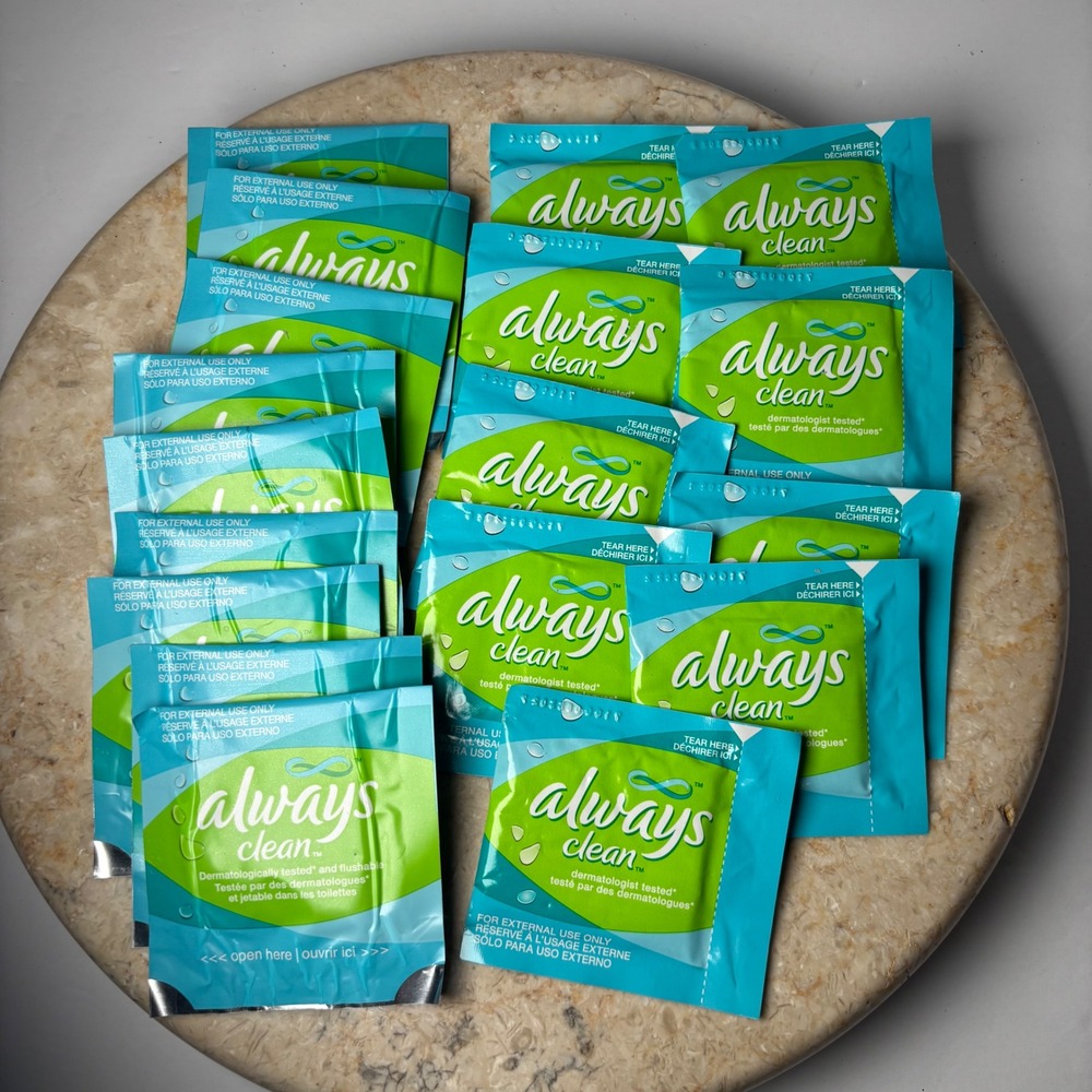 READ Always Clean Feminine Wipes 18ct Teal Individually Wrapped‎ Travel Size